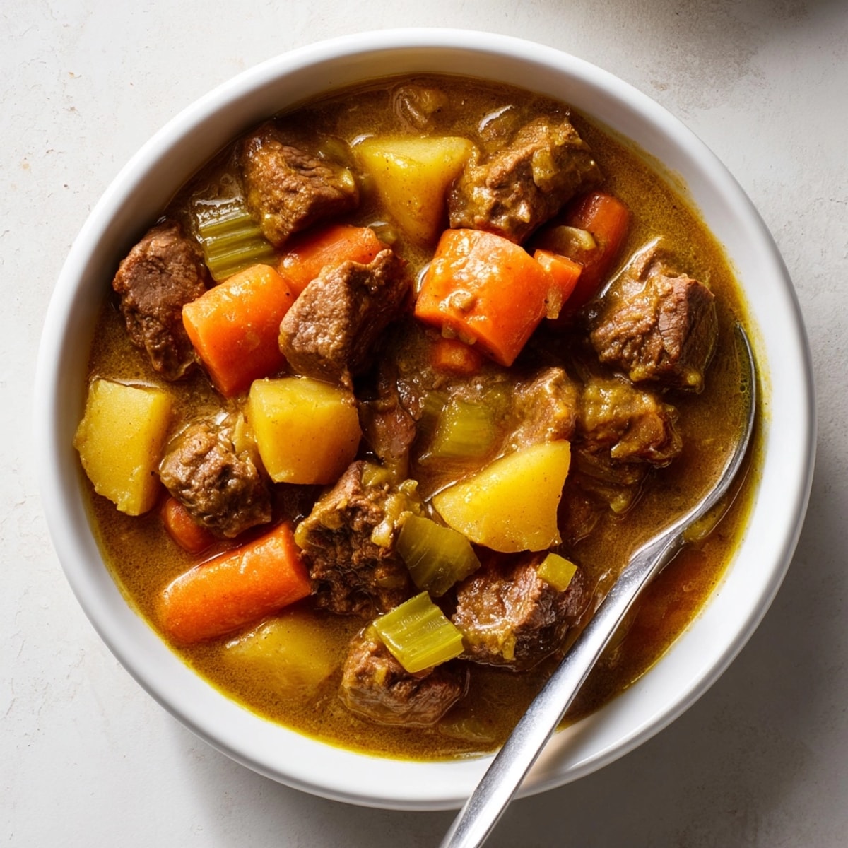 Hearty Beef & Veggie Stew simmering, an inviting aroma of home-cooked comfort food.