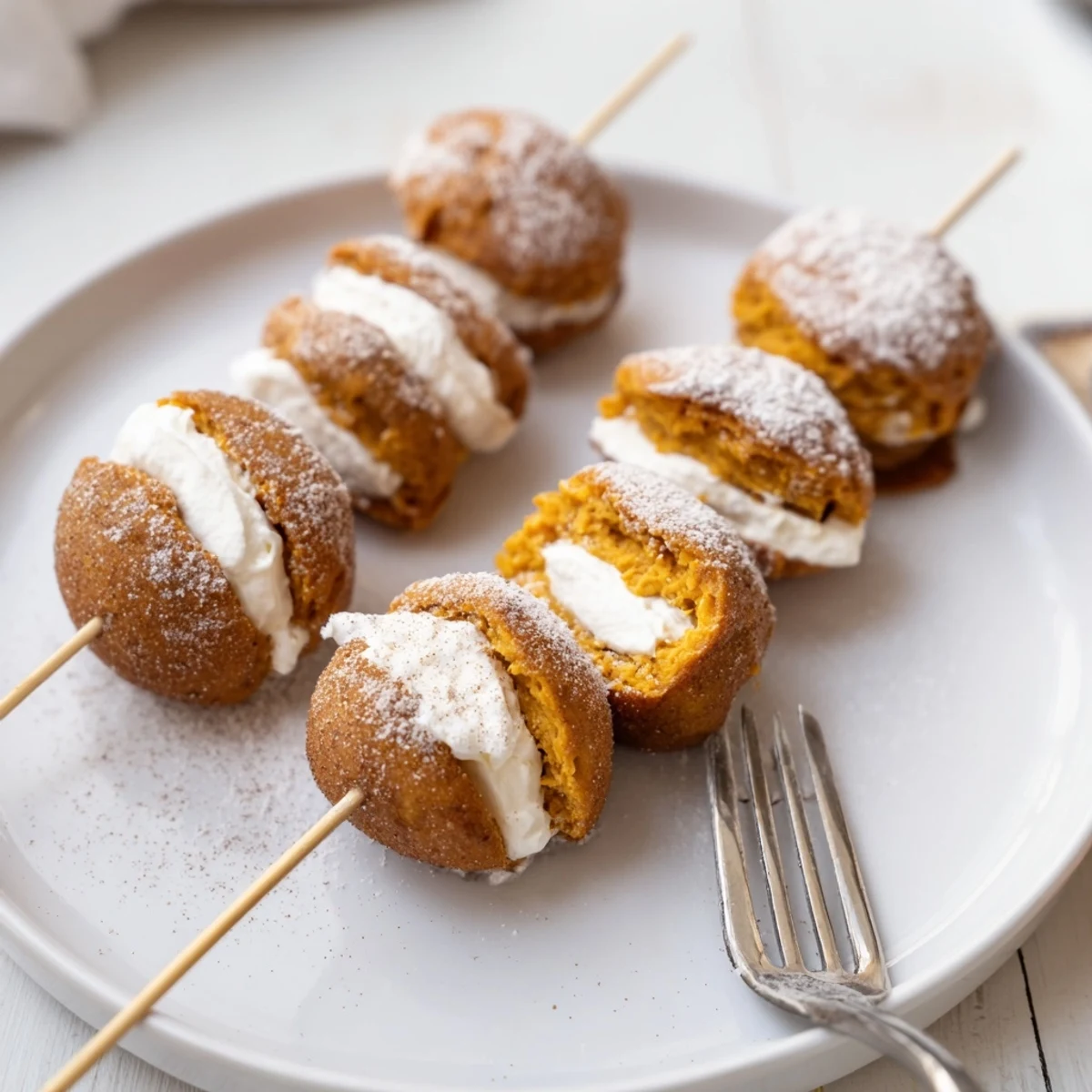 Savory Cream Cheese Sweet Potato Muffin Skewers with a dusting of cinnamon.  