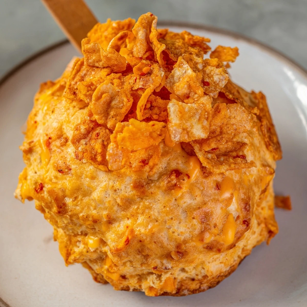 Savory Flamin Hot Spicy Cheddar Biscuit Pops drizzled with melted butter, ideal for parties.  