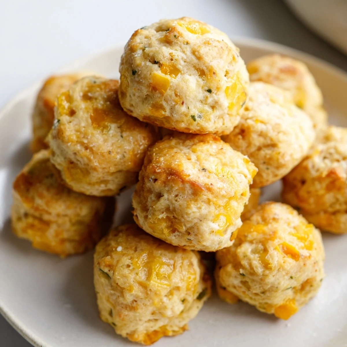 Savory Cheesy Jalapeño Sweet Tea Biscuit Balls topped with butter and sea salt.