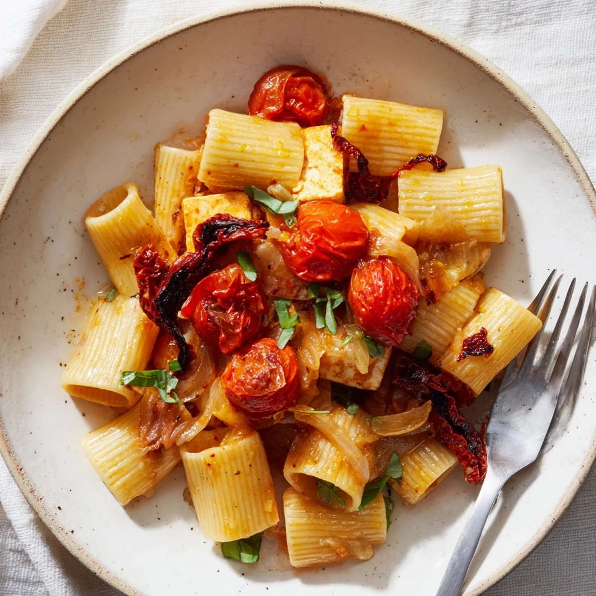 Warm Baked Feta Pasta, featuring a rich creamy sauce and vibrant flavors throughout.