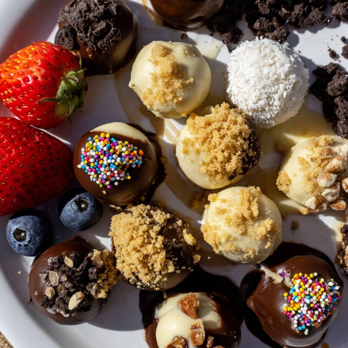 Delightful Deconstructed Dessert Board with rich cheesecake bites and luscious toppings galore.  