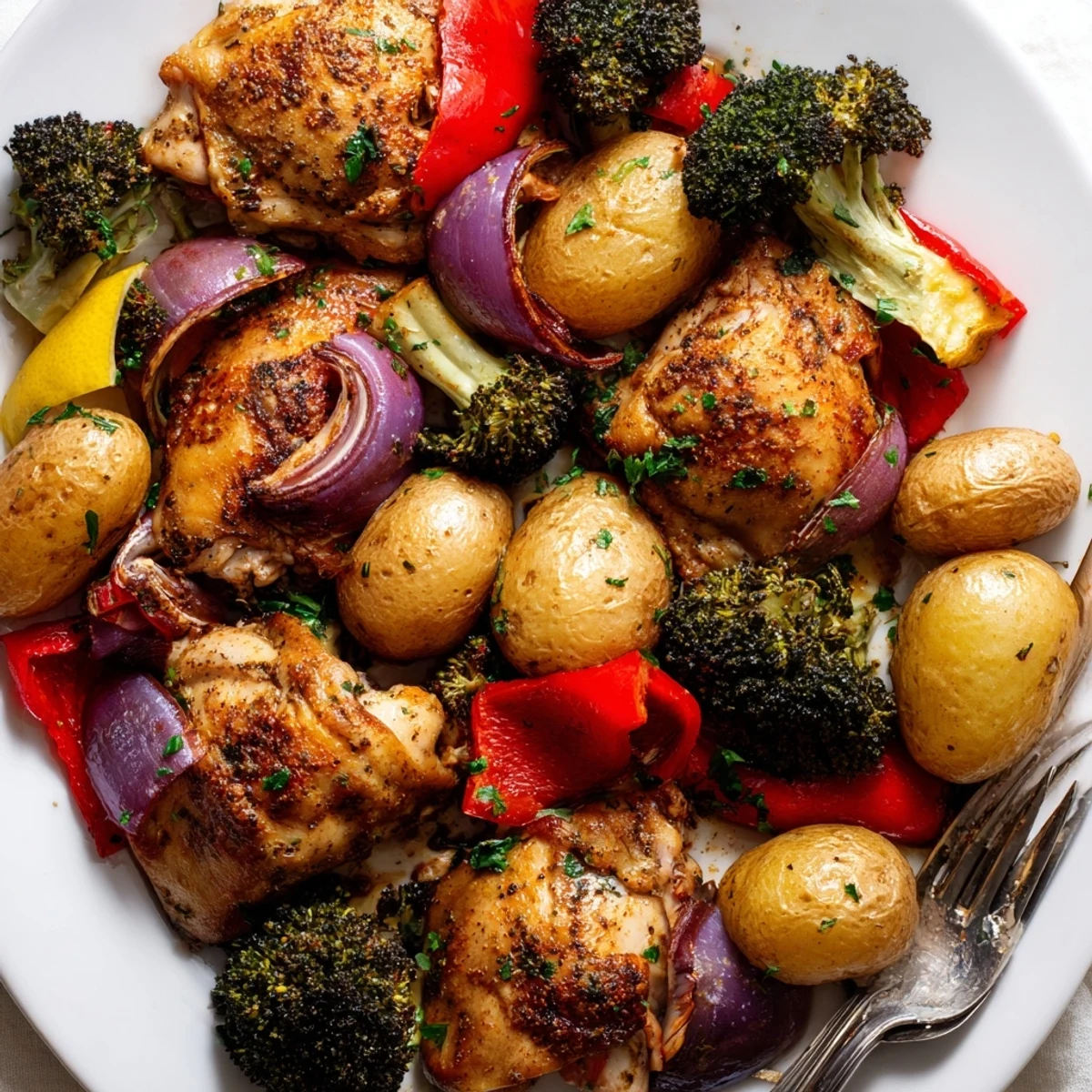 Delicious Lazy Gourmet Chicken & Vegetable One-Pot garnished with parsley for a gourmet touch.