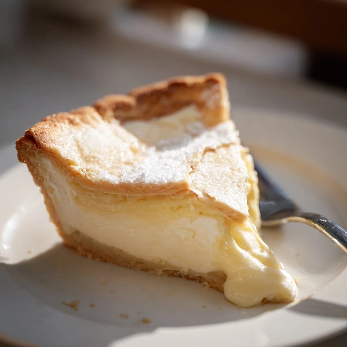 Deliciously golden crust cradles creamy Water Pie, a nostalgic dessert experience.  