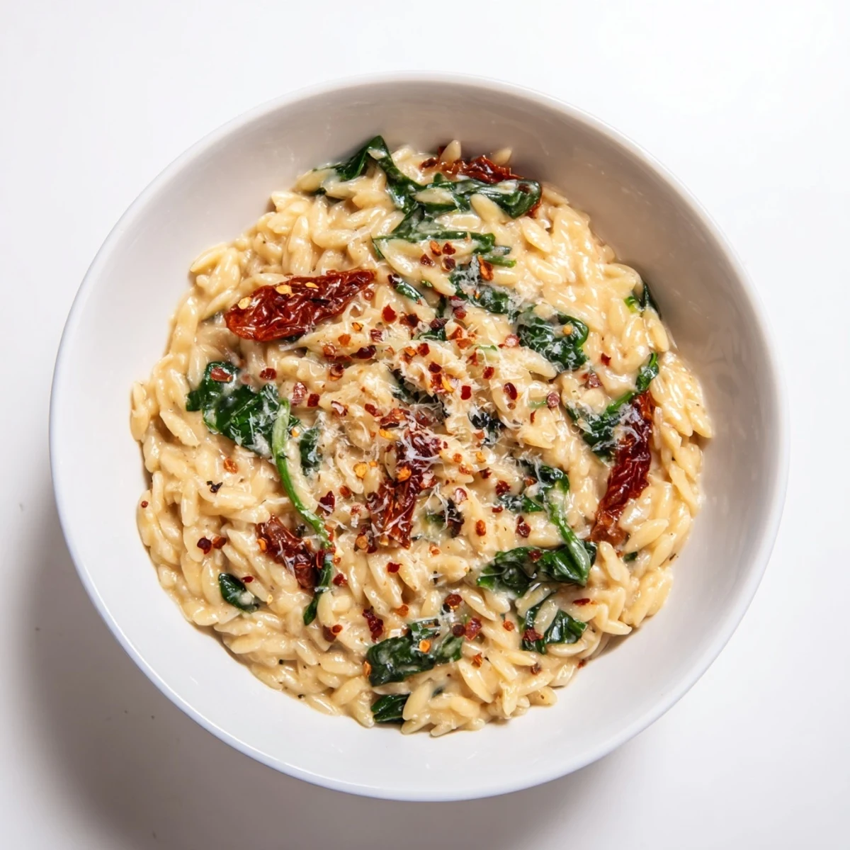 Warm, creamy Tuscan Orzo Bowl with spinach and Parmesan, perfect for a cozy weeknight dinner.