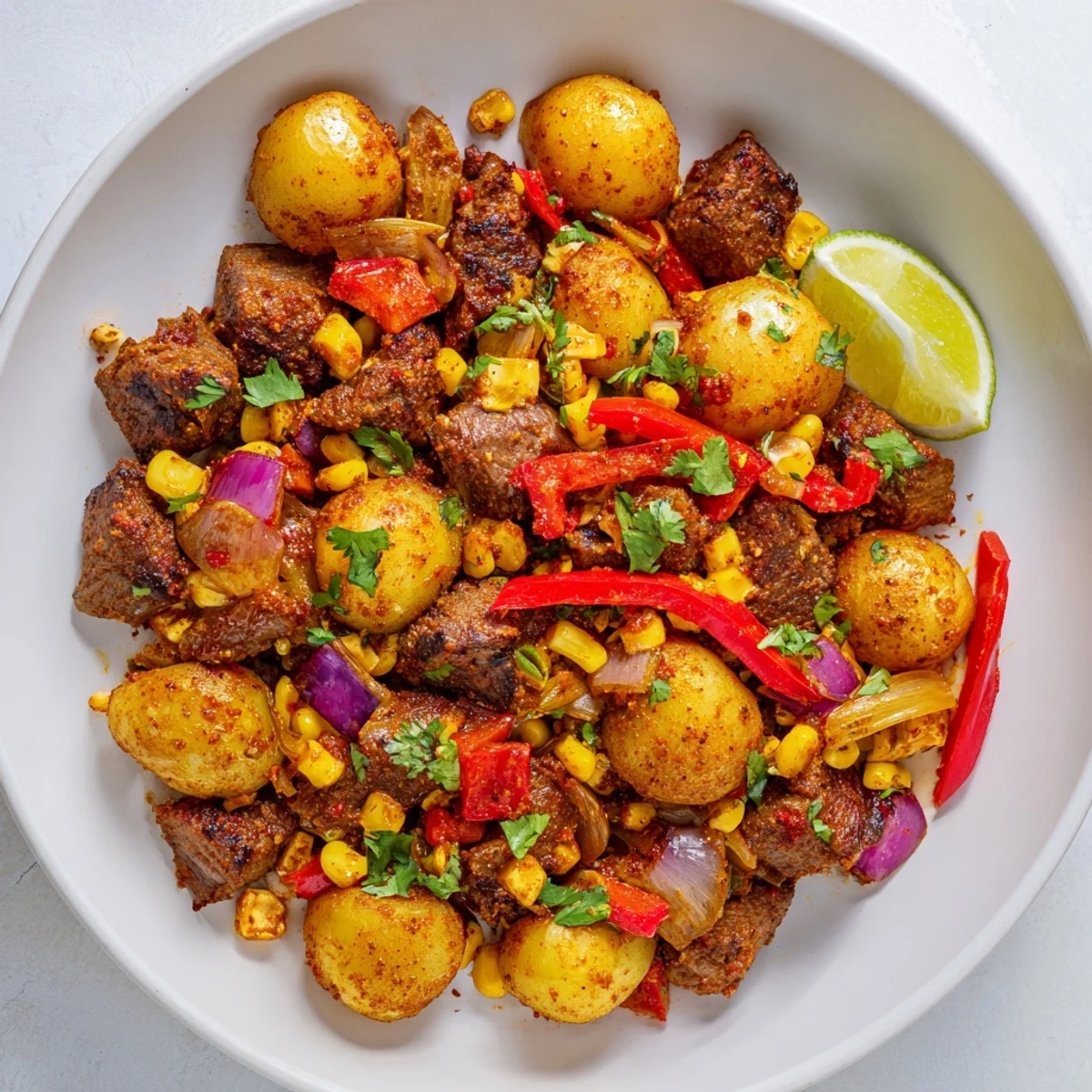 Sizzling Southwest Steak & Potato Skillet with tender steak, smoky potatoes, and colorful peppers.