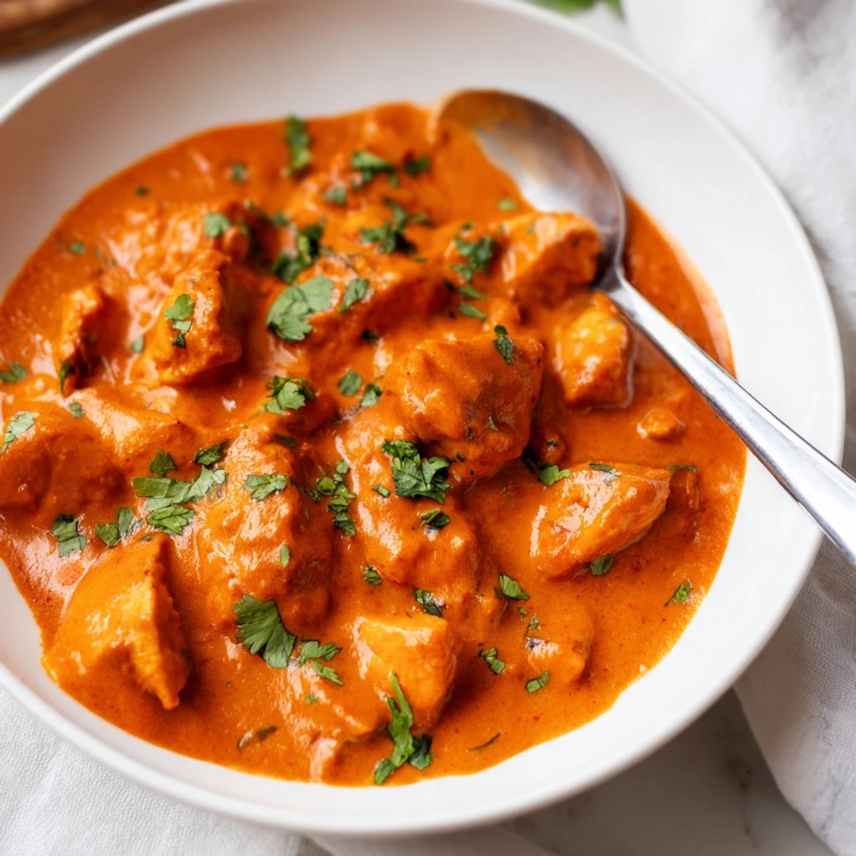 Enjoy a steaming bowl of flavorful Instant Pot Chicken Tikka Masala, rich with coconut milk and herbs.