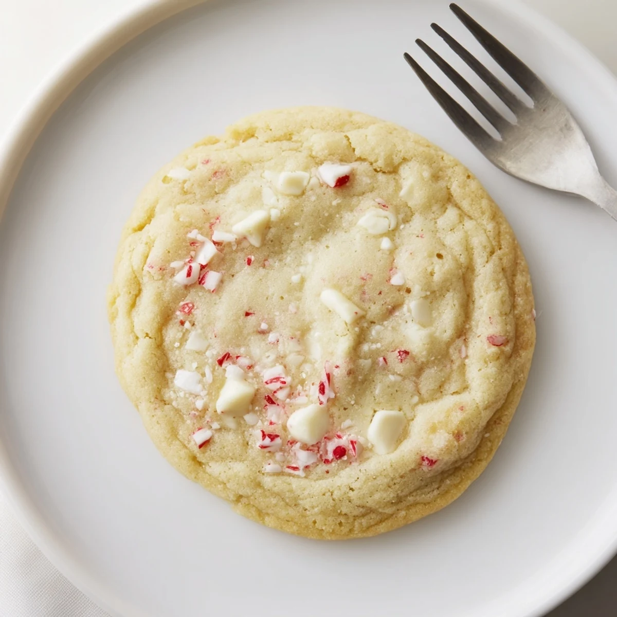 Golden, chewy White Chocolate Peppermint Bark Cookies, sprinkled with peppermint and ready to enjoy.