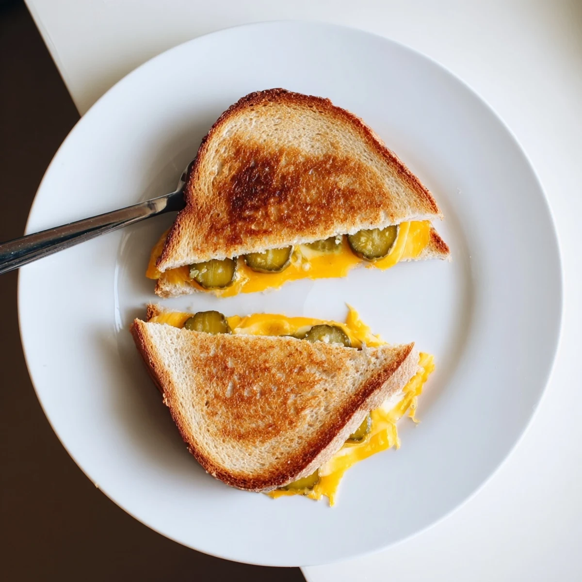 Golden, crispy bread surrounds the tangy pickles in this tempting gooey pickle grilled cheese.