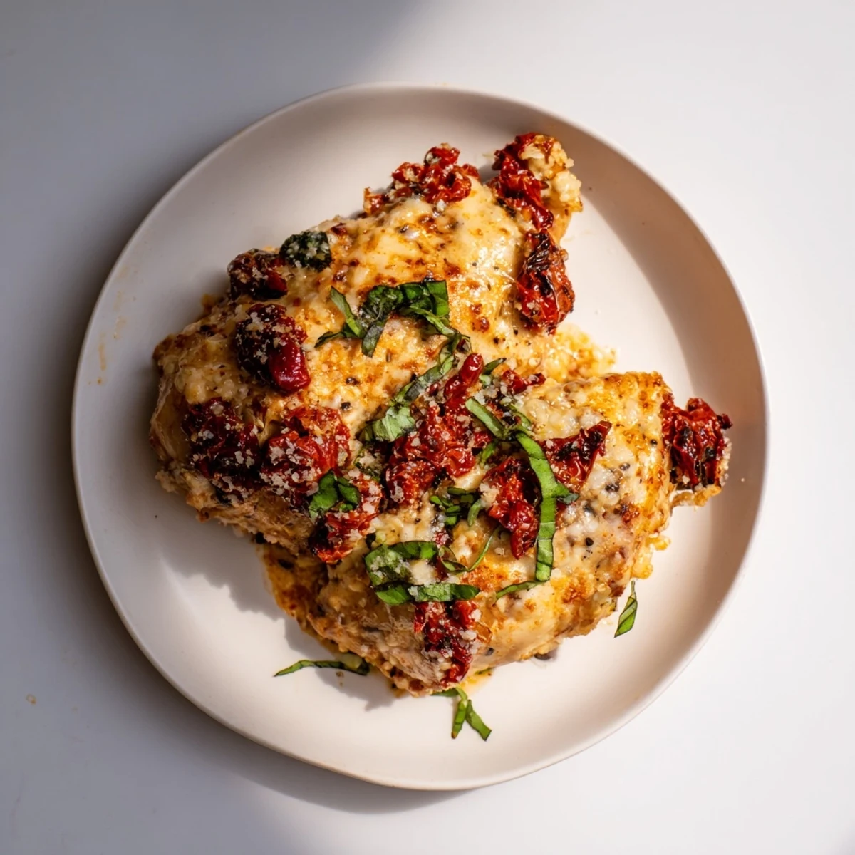 Savory and aromatic Marry Me Chicken Thighs dish, rich with sun-dried tomatoes and Parmesan cheese.