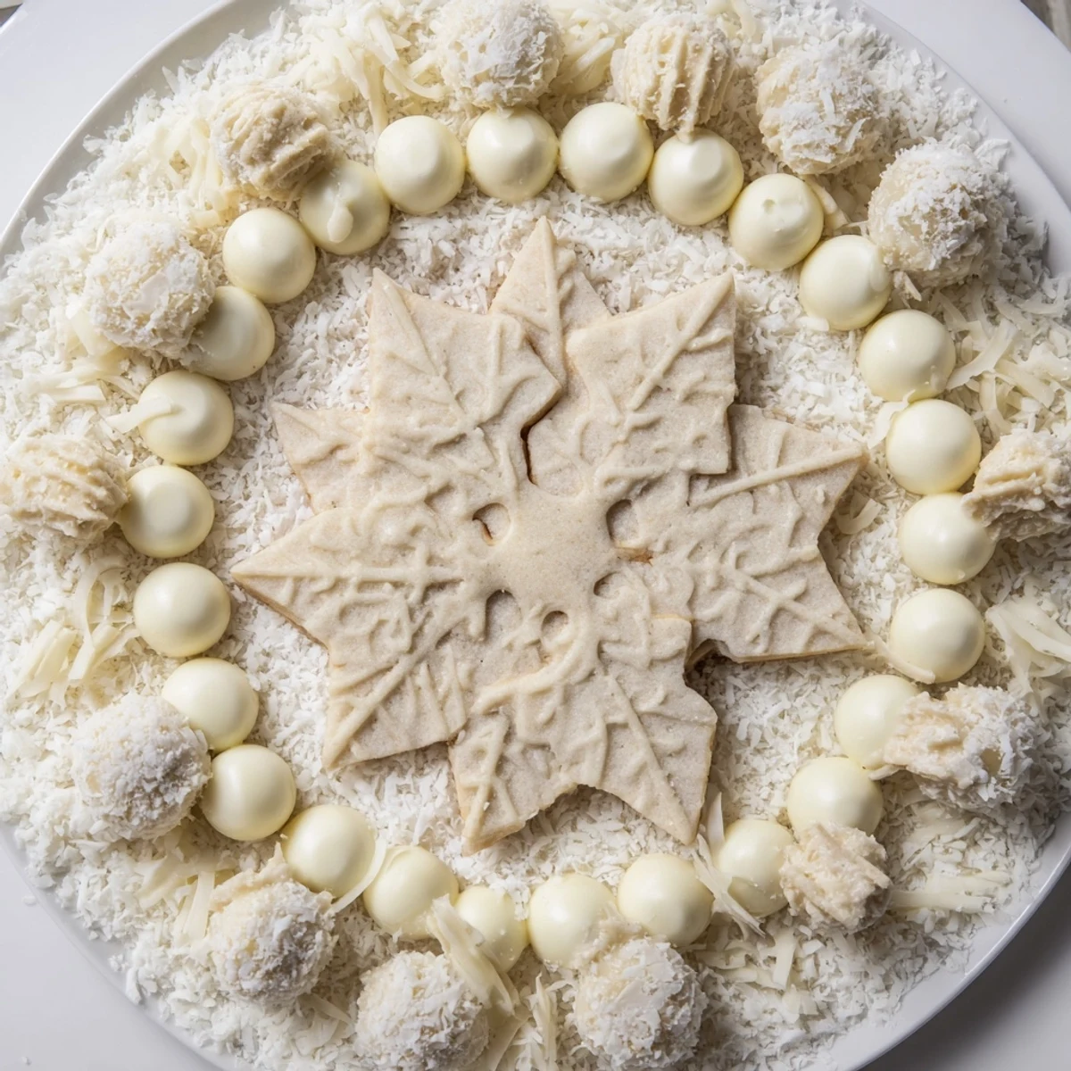 Imagine a snowy scene: this Snowflake Dessert Board is styled with fruits and cookies.