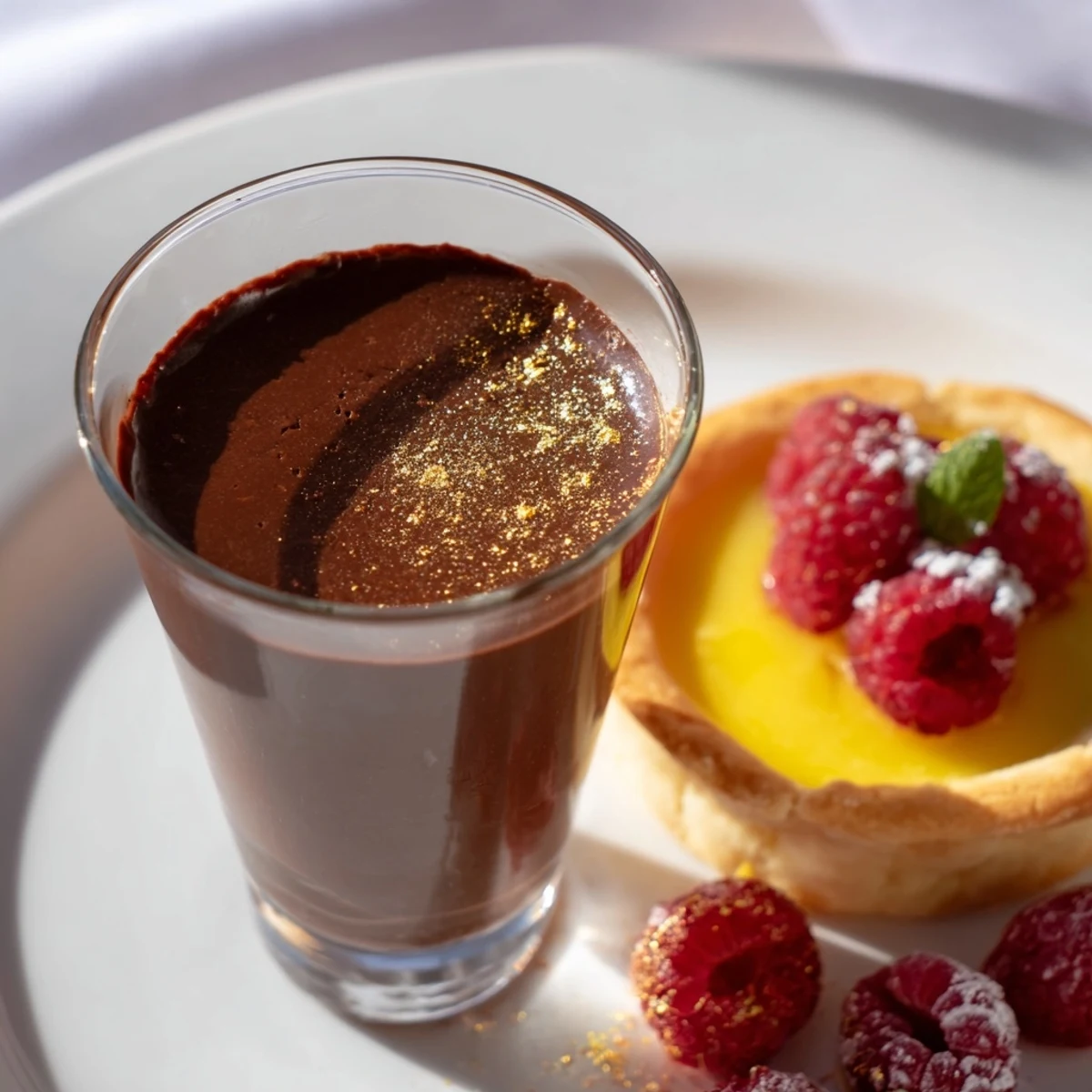 Elegant Assiette de Desserts: a French dessert plate with miniature lemon tarts and golden-dusted sweets.