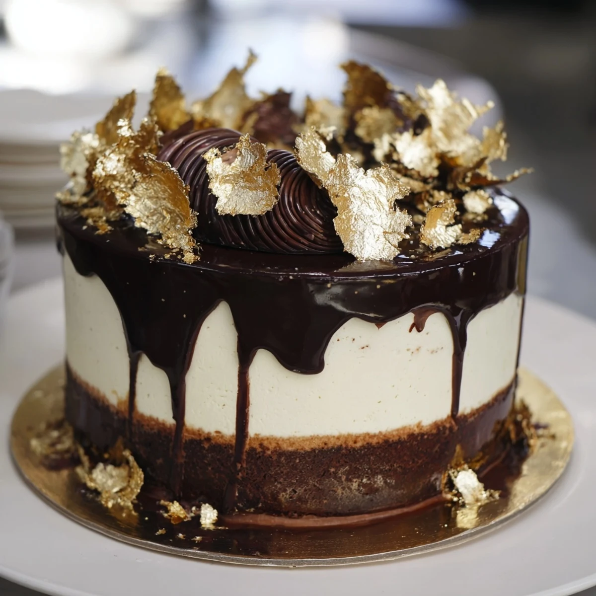 Delightful Golden Ratio Shell dessert: a close-up of the delicate spiral with gold leaf for a stunning presentation.