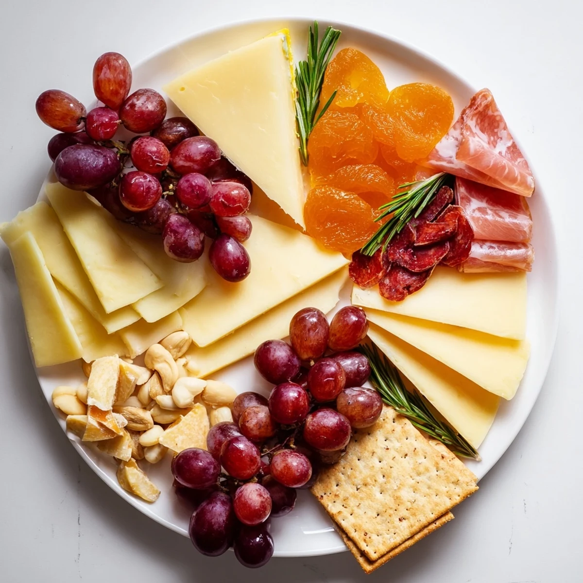 An appetizing view of the Geometric Gala, a charcuterie board with the triangles and rhombuses of various foods.