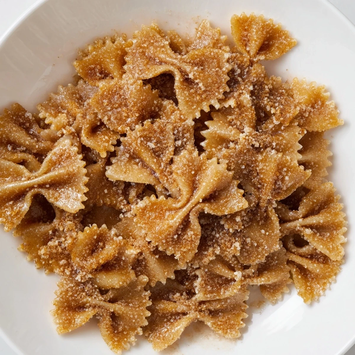 Golden air fryer pasta Christmas Crack, a sweet and salty holiday snack with cinnamon sugar.