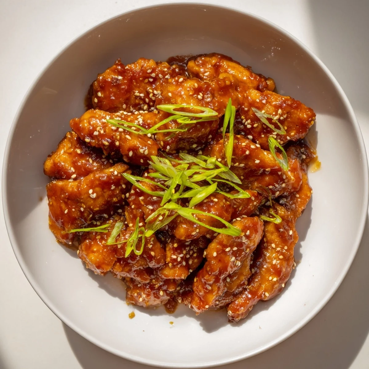 Sweet and Spicy Sriracha Honey Chicken glistening on a plate, perfect for a flavorful weeknight meal.
