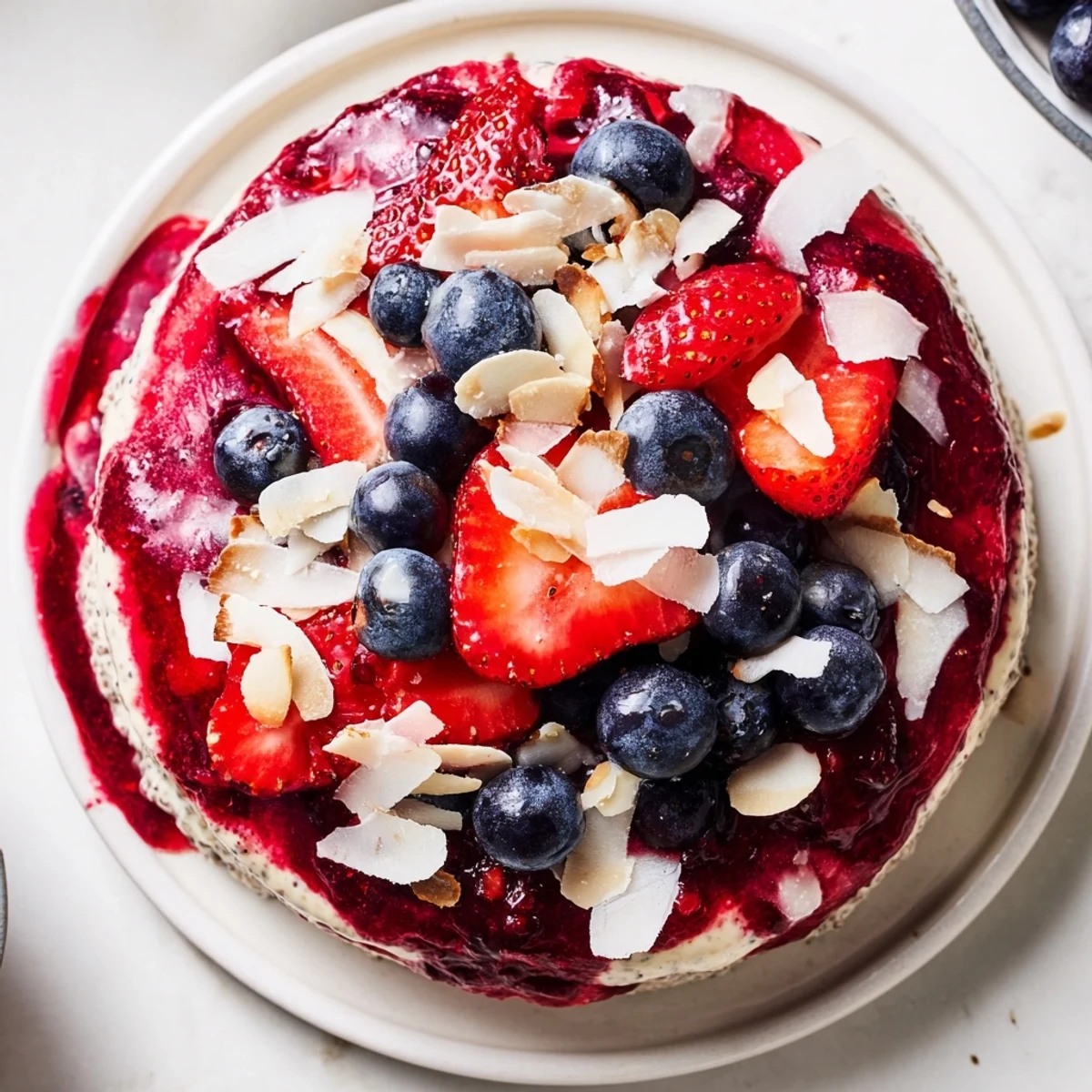 Creamy berry chia pudding layered with vibrant red berries, a healthy and delicious breakfast choice.