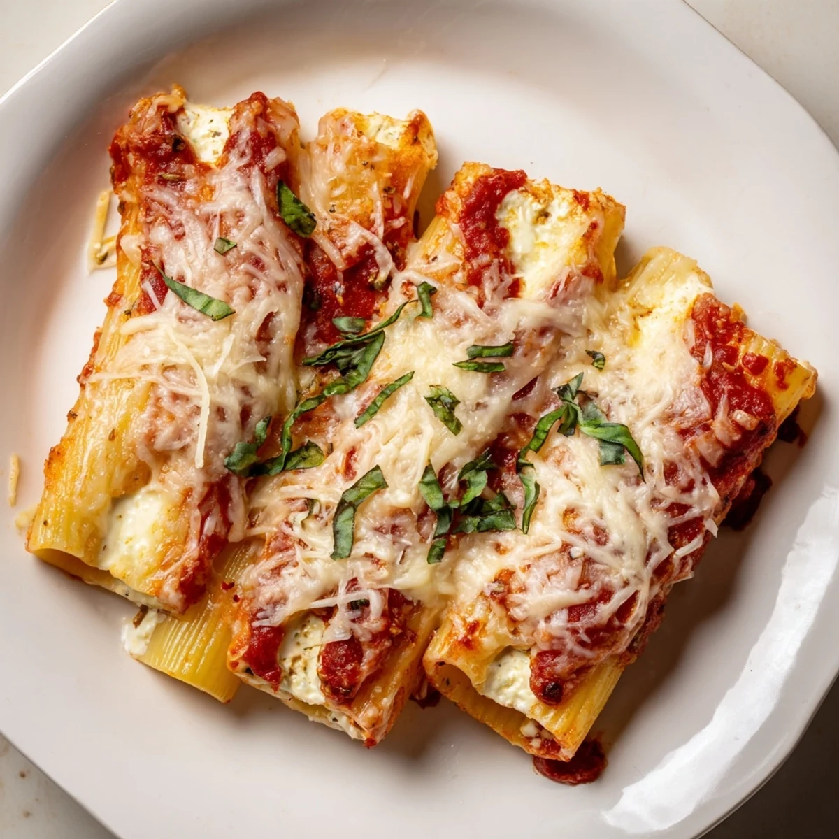 Creamy, layered Four Cheese Baked Pasta: imagine the cheesy aroma of a comforting Italian meal.