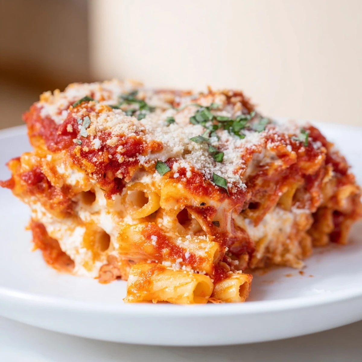 Perfectly baked Cheesy Baked Ziti, cheesy and delicious, ideal for a hearty family dinner.