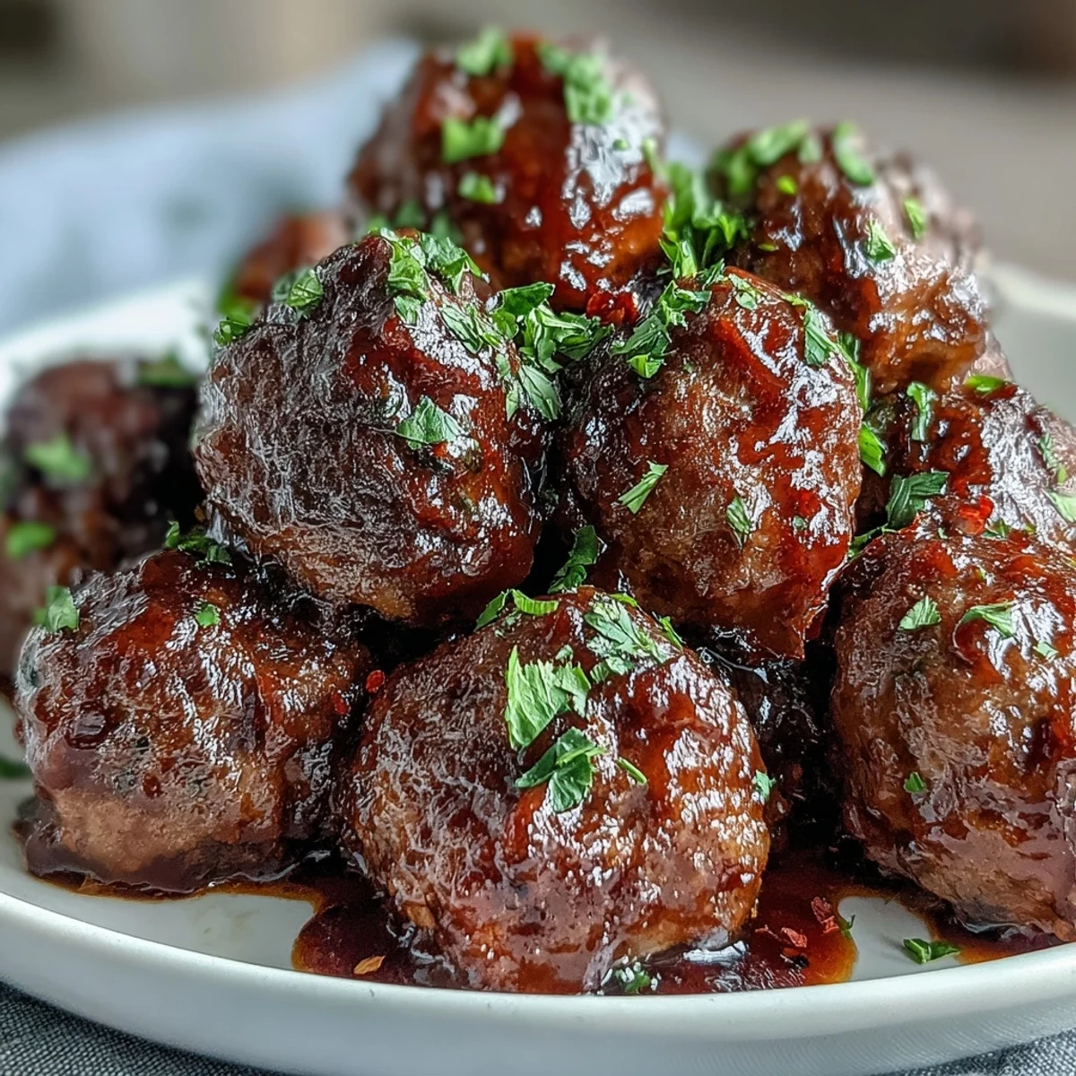Tender beef meatballs coated in a vibrant peach glaze in the slow cooker, ready to be served over fluffy white rice.