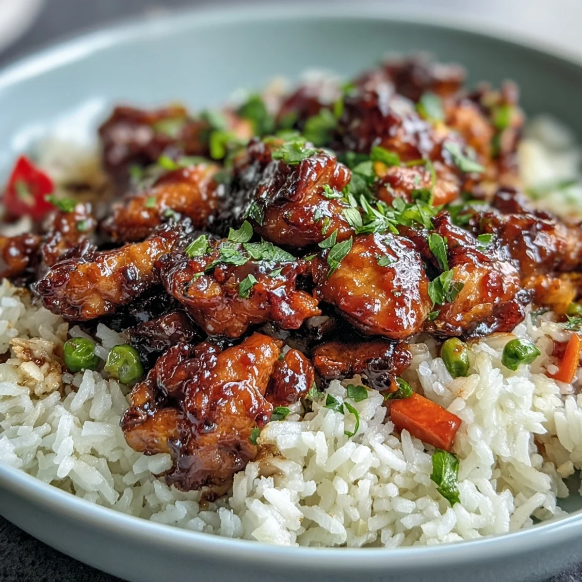 Golden-brown honey BBQ chicken thighs simmer with fluffy rice and mixed veggies in a single skillet for One-Pan Bold Honey BBQ Chicken Rice.