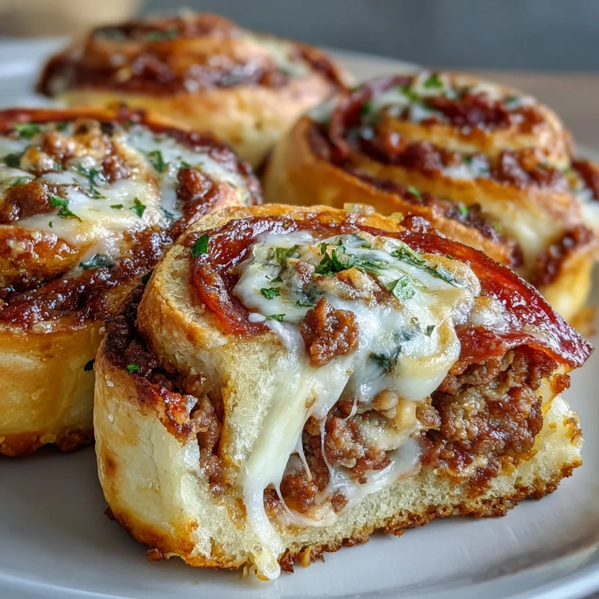 Perfectly rolled Irresistible High Protein Pepperoni Pizza Rolls served warm on a platter, ready for a quick snack or game day appetizer. 