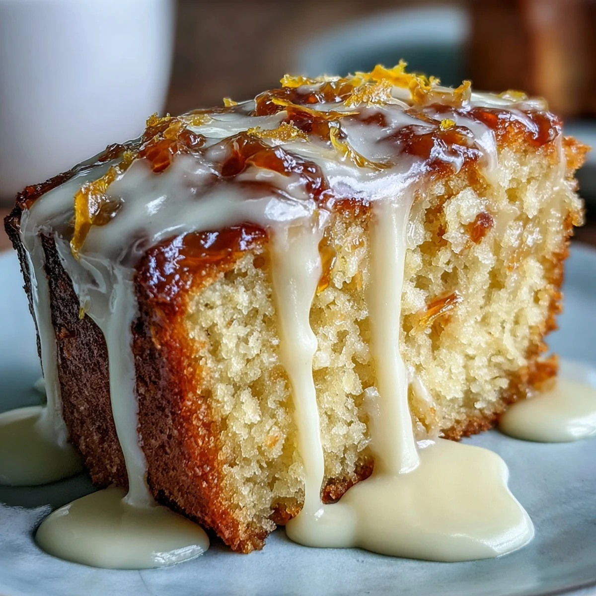 Freshly baked Heavenly Blood Orange Yogurt Cake cooling on a wire rack, glistening with vibrant citrus glaze.