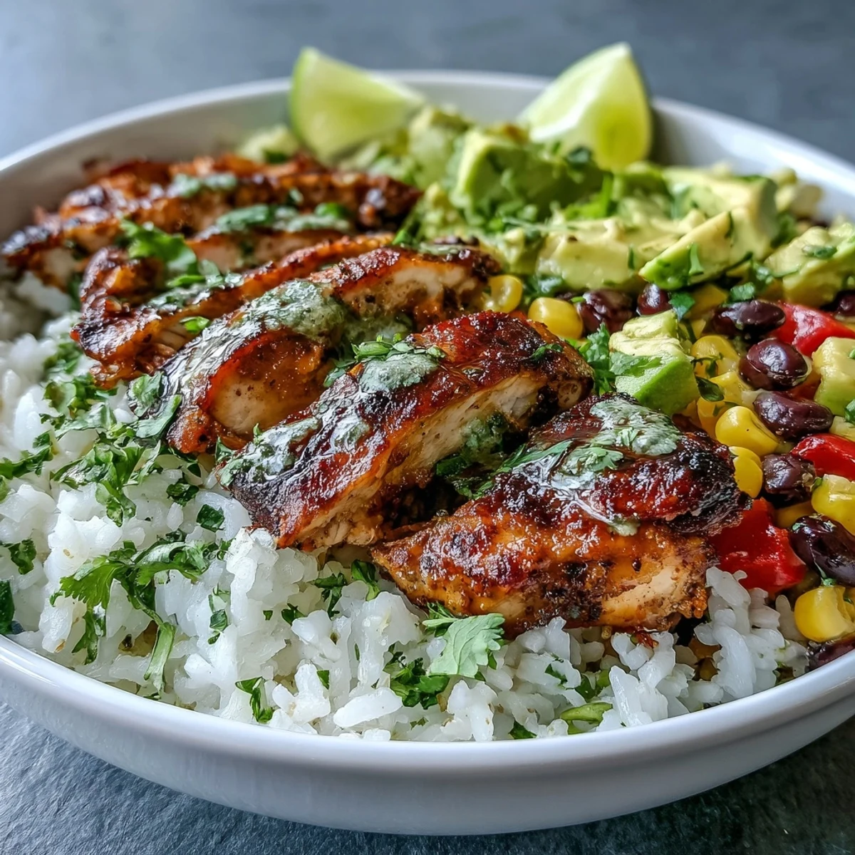 Golden Cajun Chicken Bowl nestled beside sautéed red onions and peppers, a hearty Southern-inspired dinner ready for the table.
