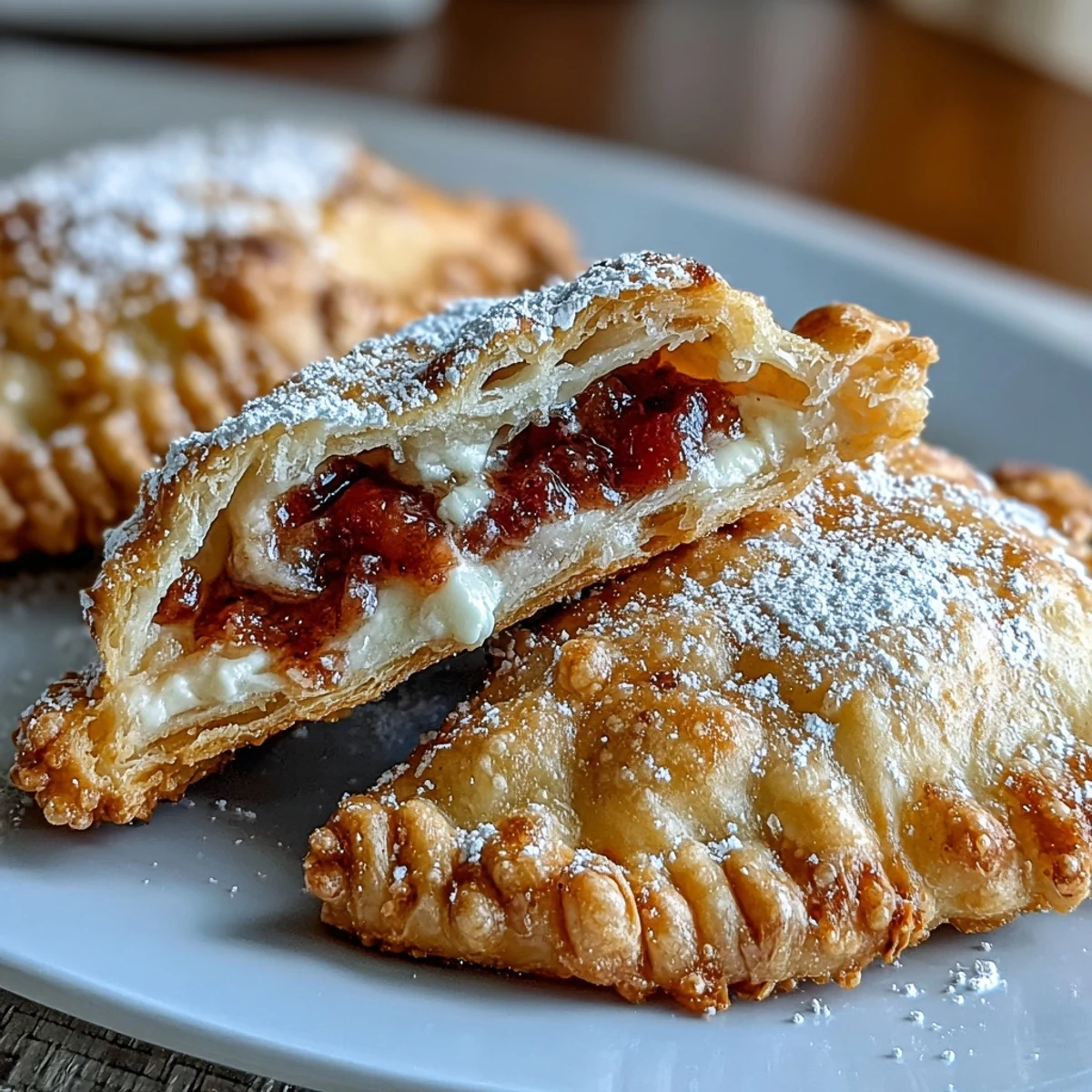 Crispy Guava and Cheese Empanadas in a single layer, brushed with egg wash and ready to eat.