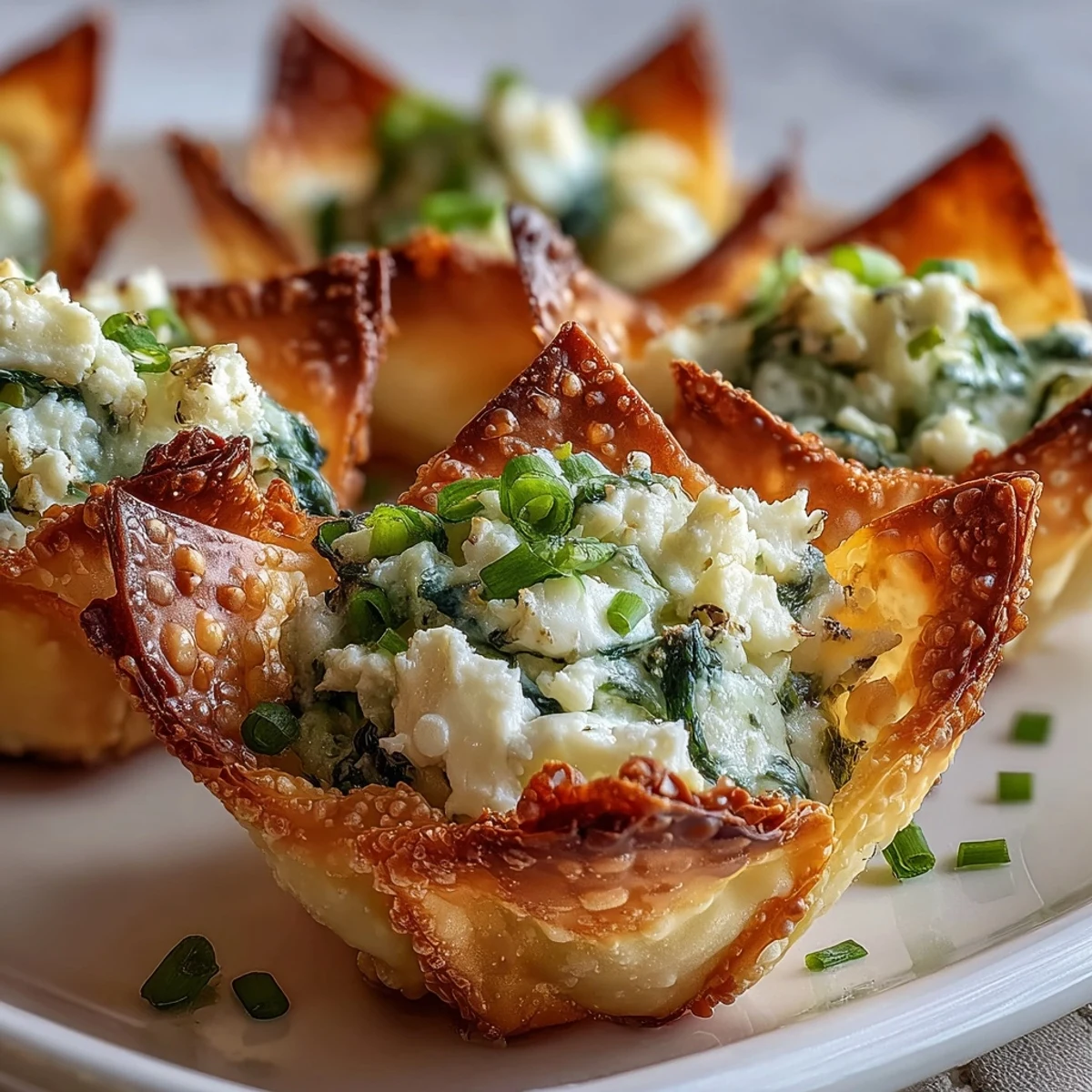 Golden, crispy Spinach Feta Wonton Cups feature toasted edges and a creamy, savory filling in every bite.