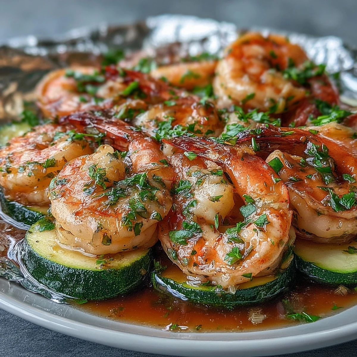 Flavorful Keto Lemon Butter Garlic Shrimp Packets with Zucchini, showcasing bright citrus, savory garlic, and buttery shrimp steamed with fresh vegetables.