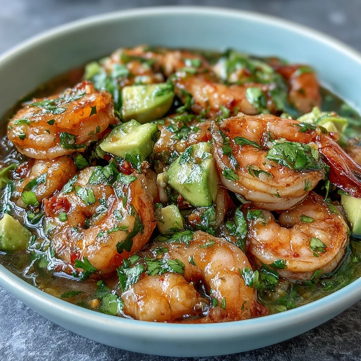 Vibrant lime-marinated shrimp ceviche bursting with chilli heat, creamy avocado, and crisp cucumber for a refreshing appetizer.  
