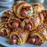 Mini baseball hot dogs wrapped in golden crescent roll dough, perfect for game day snacks and kid-friendly parties.