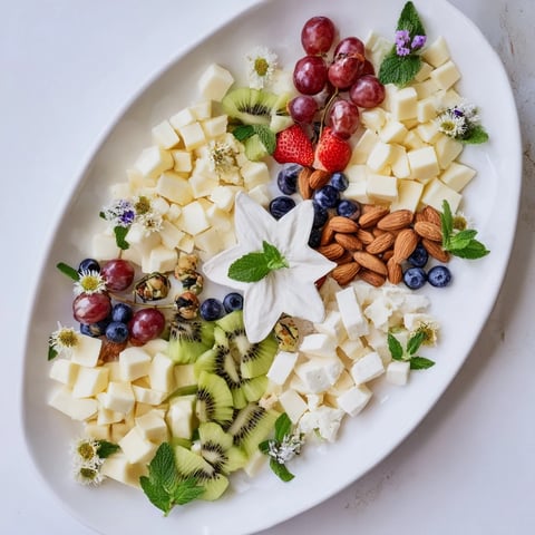 A detailed overhead shot of the Negative Space Puzzle appetizer platter, artfully arranged with diverse ingredients.