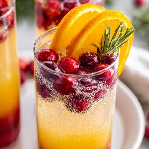 See vibrant frozen cranberries and orange slices in this Snow Globe Mocktail ready for serving now.
