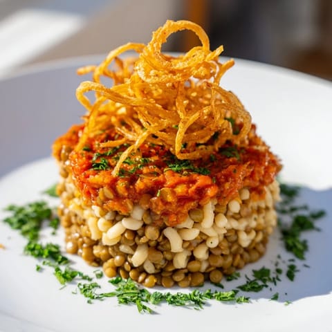 Egyptian Koshari layered dish