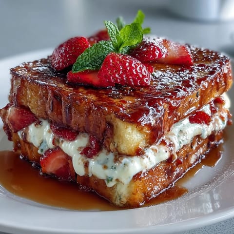 Decadent strawberry French toast casserole layered with juicy berries, rich vanilla custard, and a buttery almond-sugar crust for special mornings.  