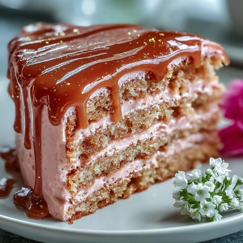 A blushing Bridal Shower Rosé Velvet Cake adorned with glittering gold drip.