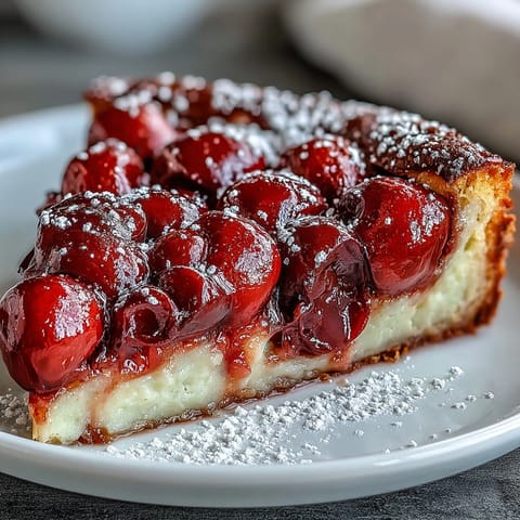 Fresh Cherry Clafoutis photo: cherries baked in light vanilla custard.