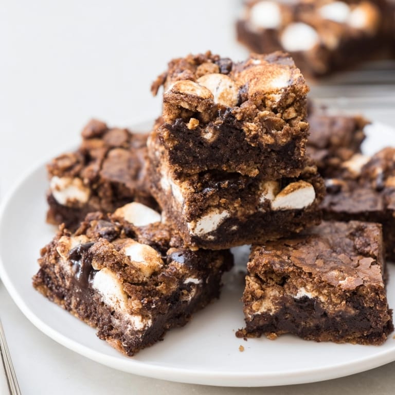 Warm, decadent S’mores Brownie Bars recipe invitingly displayed; the perfect summer dessert.