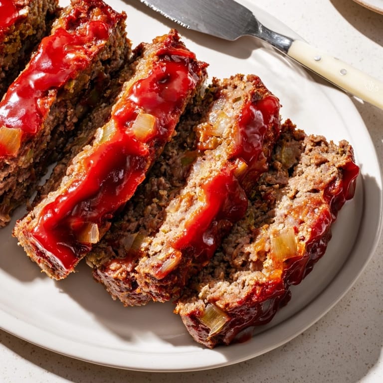 Juicy homestyle meatloaf with a sweet and tangy ketchup glaze; perfect for dinner.