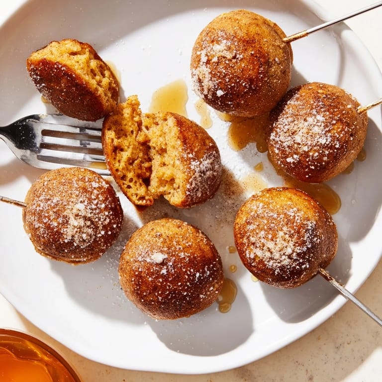 Delicious pumpkin muffin pancake pops served warm, perfect for dipping in syrup.