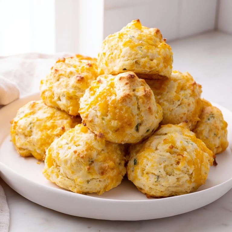 Fluffy Cheesy Jalapeño Sweet Tea Biscuit Balls served warm, oozing melted cheddar cheese.