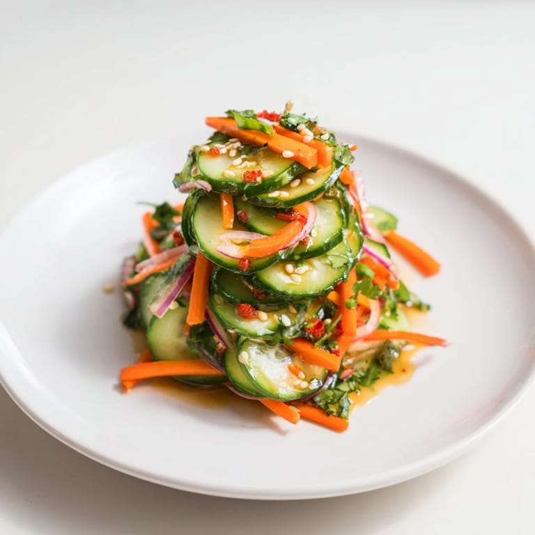Zesty cucumber salad remix with Asian flavors, perfect as a light appetizer.