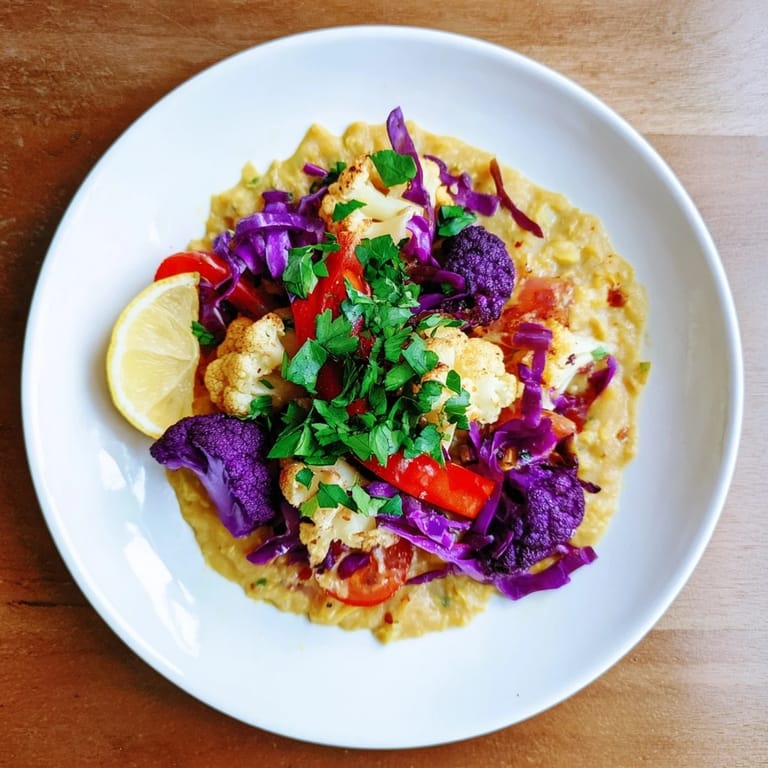 Bright red cabbage and cauliflower simmered into a delicious, flavorful Red Cabbage & Coconut Dhal.
