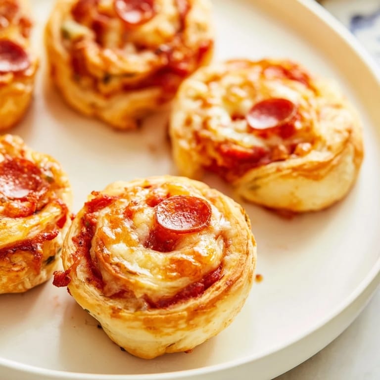 Enjoy a plate of tempting Mini Pepperoni Pizza Pinwheels, ideal as a quick and easy Italian-American snack.