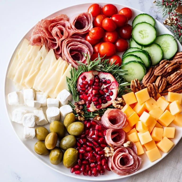 A visually appealing Quick Christmas Charcuterie Wreath Board featuring colorful grapes and rosemary sprigs.