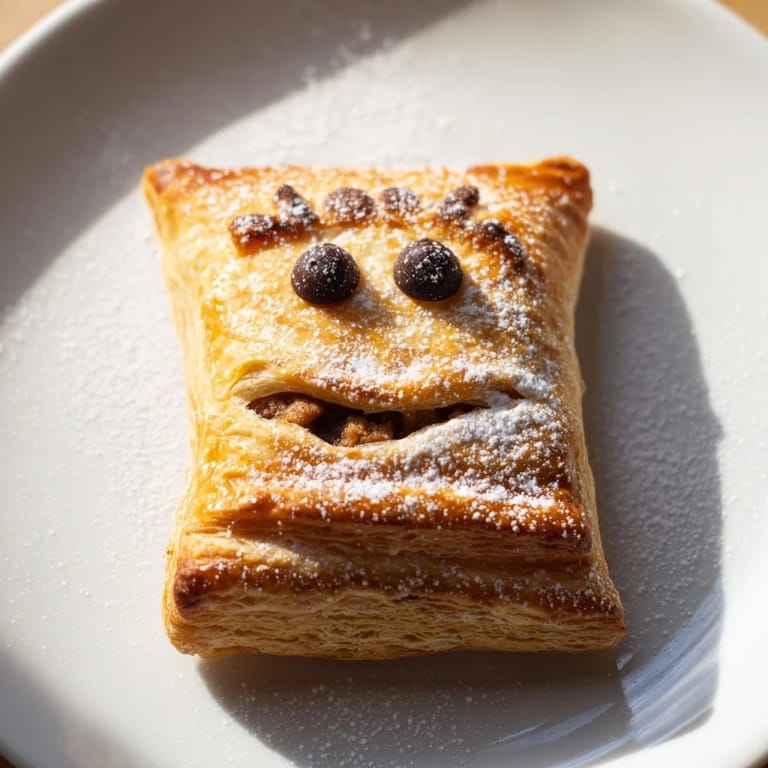 Freshly baked Sleeping Gingerbread Puff Pastry Pockets dusted with powdered sugar, an enchanting holiday dessert.