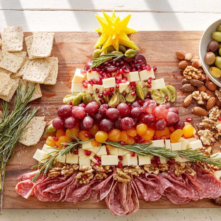 Enjoy the festive delight of this richly detailed Christmas Tree Charcuterie Dream, perfect for holiday gatherings.
