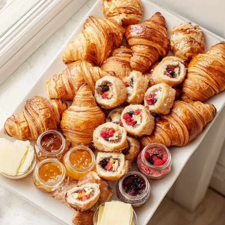 A beautifully arranged Christmas Brunch Gift Box filled with croissants, smoked salmon, and fruit, ready to enjoy.